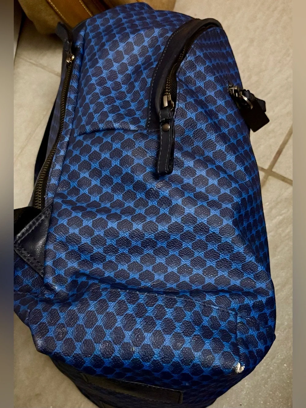 Verona Unisex Blue Patterned Backpack leather